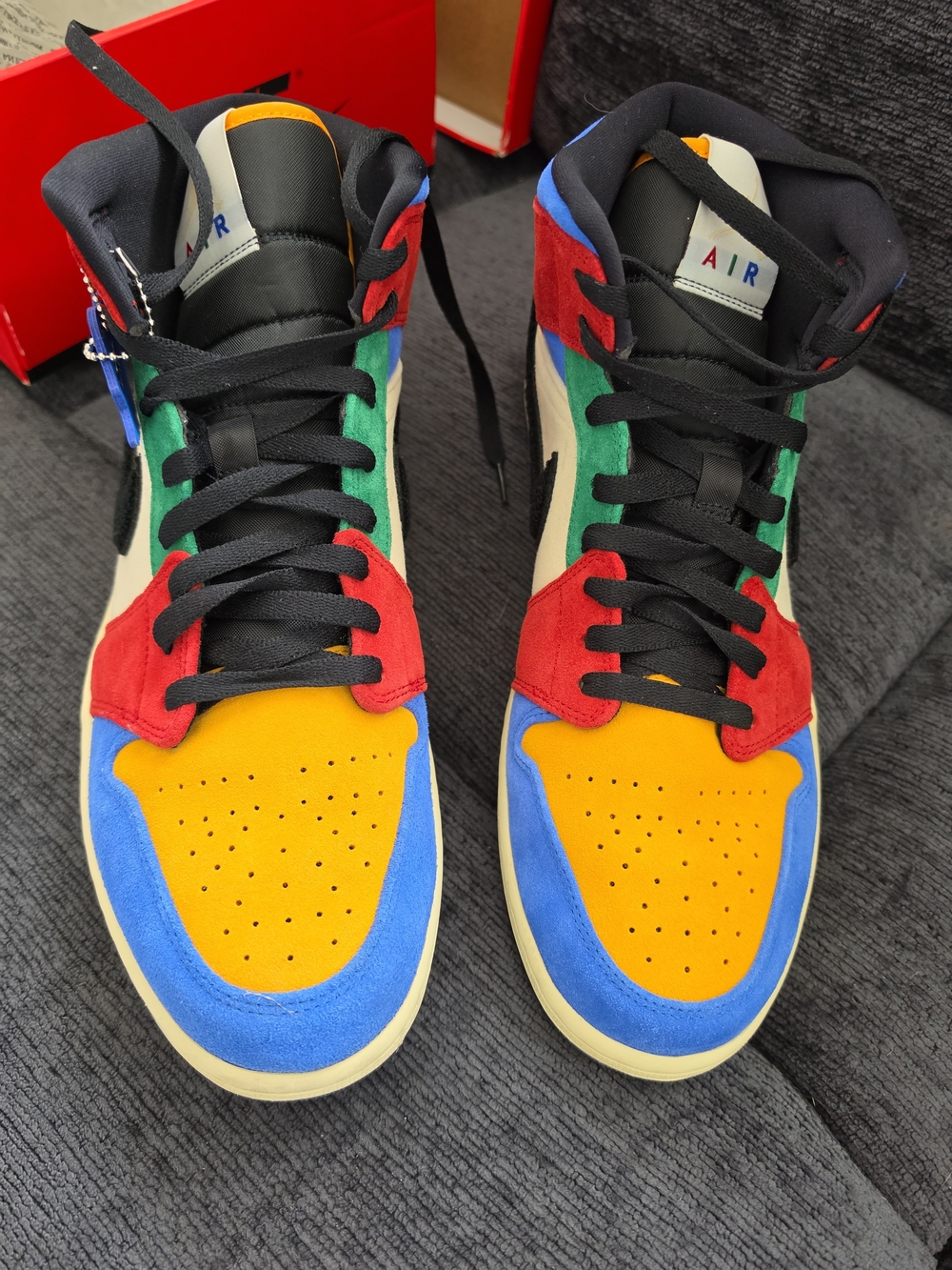 Nike Air Jordan Multicolor Suede High-Top Sneakers - Red, Blue, Green, Black